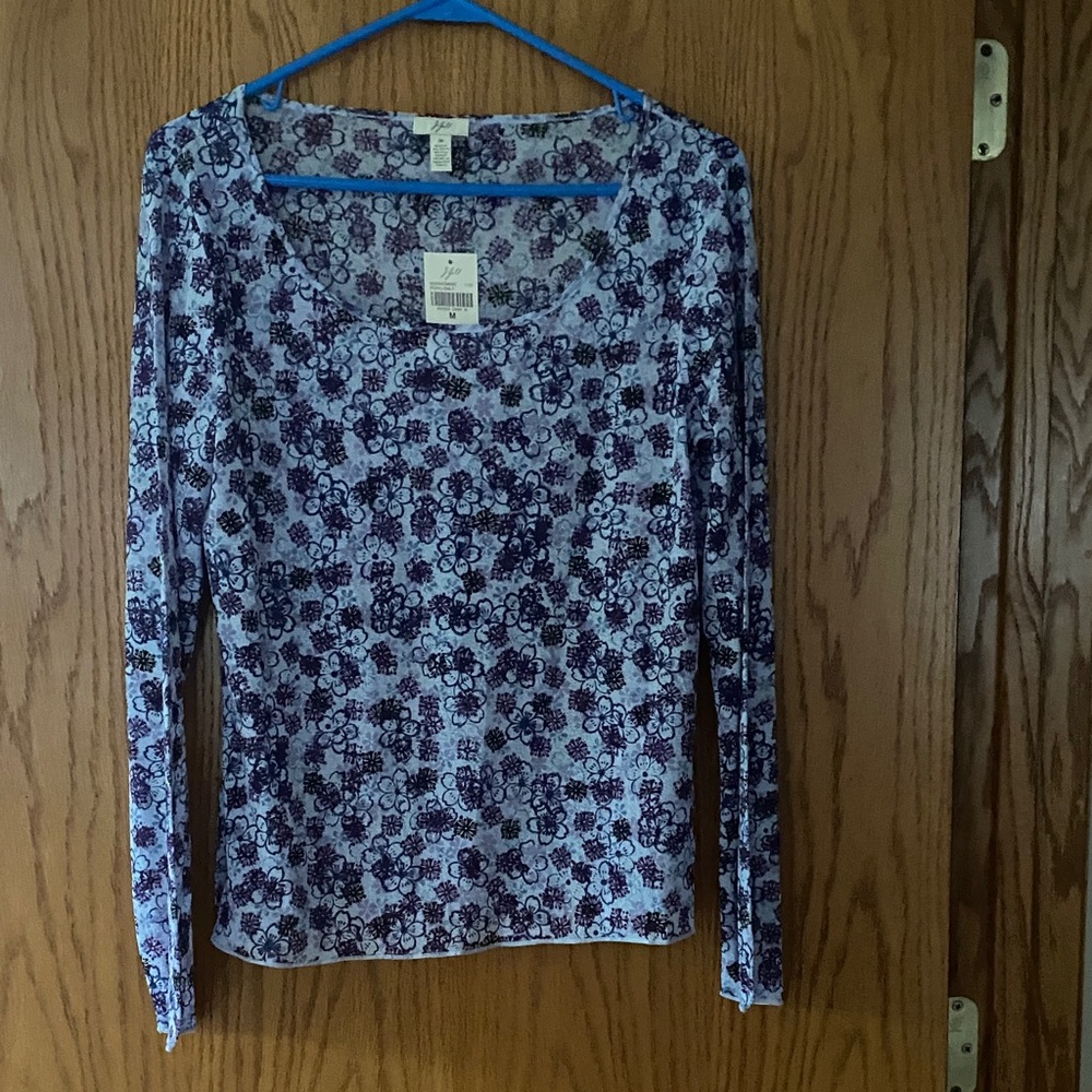 J. Jill Lavender and Dark Purple Floral Long-Sleeve Scoop Neck Top